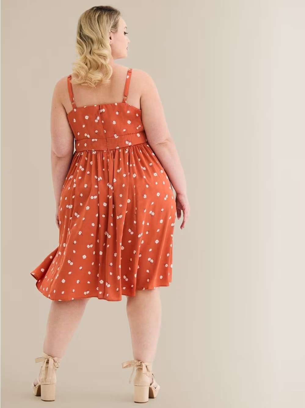 Torrid Retro Chic Pleated Bust Swing Dress Floral Orange - Picture 3 of 7